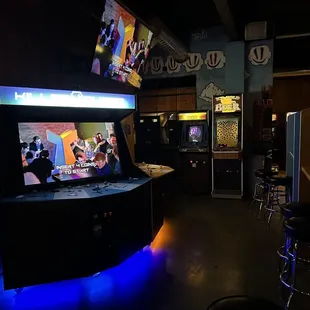 a bar with neon lights