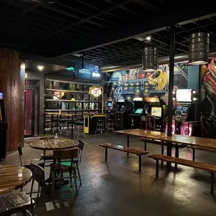 the interior of a pinball arcade