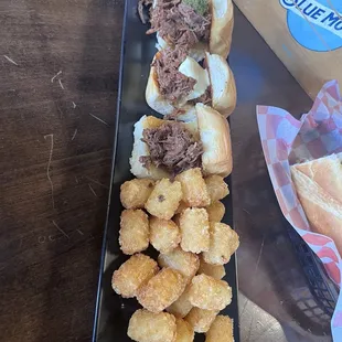 Barbacoa Beef Sliders &amp; Tots