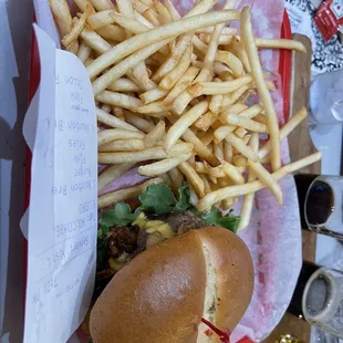 Bourbon burger and fries.