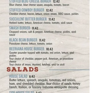a menu for craft burgers