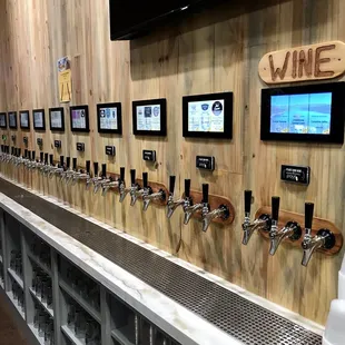 a row of beer taps