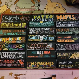 menus on the wall