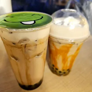 Brown sugar milk tea with boba caramel milk tea with boba