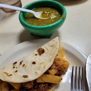 Chorizo and potato breakfast taco