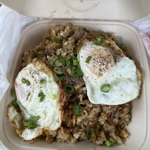 Beef fried rice and I asked for 2 fried eggs