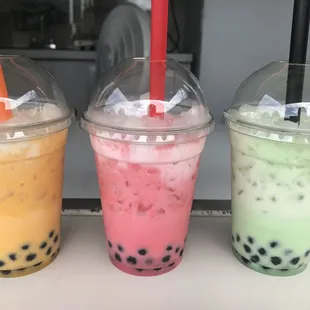 Mango, Strawberry, and Honeydew Boba Tea!