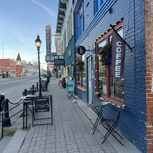 Outside entrance with patio seating