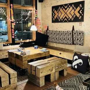 a living room with a couch and a table
