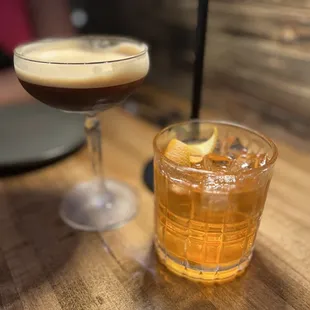 Coffee martini and old fashioned