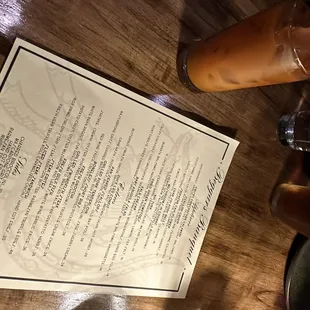 Menu and N.A. Carrot Dreamsicle.
