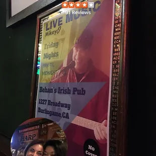 G &amp; M posing w/the Mike O poster!  #music #goodtimes #irishbeer