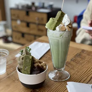 an ice cream sundae and dessert