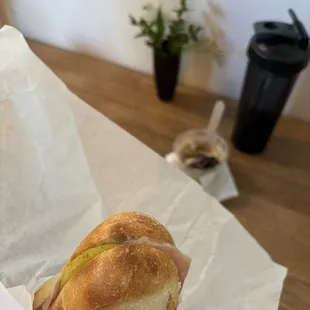 mini baguette with prosciutto, brie, and pear- great combination!!