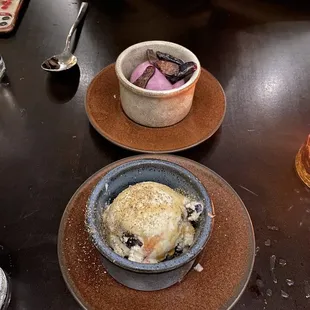 Front: Salt n pepper savory ice cream  Back: Fig ice cream