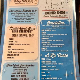 Breakfast menu