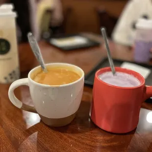 Hot Thai Tea and Hot Taro Milk Tea with boba