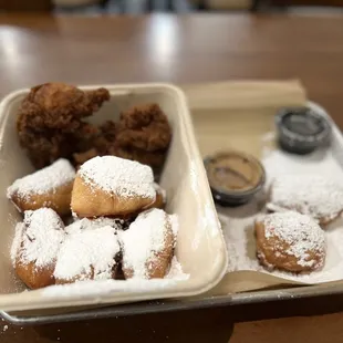 Tasty goodness,  two tender and 6 beignets