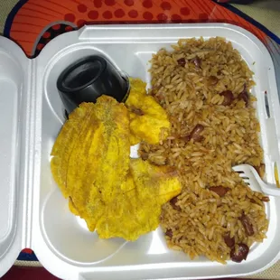 Red beans and rice with fried plantains! The best red beans and rice I've tasted at a Caribbean restaurant!