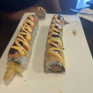 Pathetic fish portions on top of the sushi