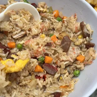 Yang Chow fried rice, little mushy