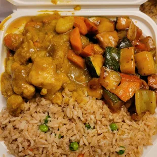 Curry Chicken,  Kung Pao Chicken and fried rice