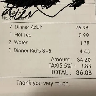 It's hard to find prices/menu online so here our bill.