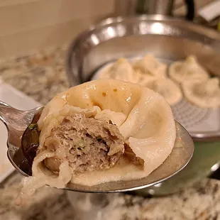 Inside a soup dumpling or xiaolongbao or XLB