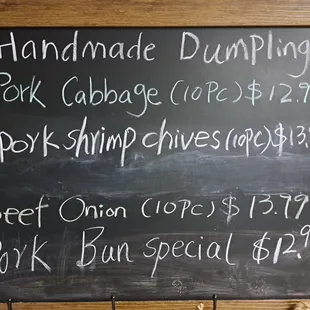 Featured Handmade Dumplings menu as of 6/24/23