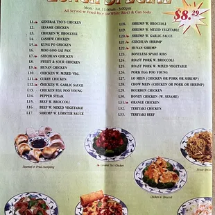 Menu: Lunch Specials Monday thru Saturday 11-3.