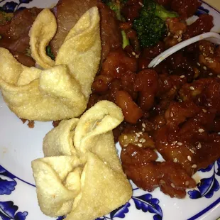 a plate of chinese food