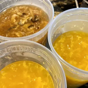 Hot and Sour Soup, Egg Drops Soup, Minced Chicken and Corn Soup