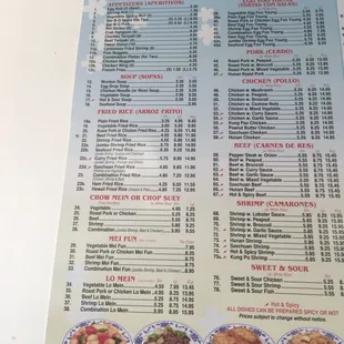 the menu of the restaurant