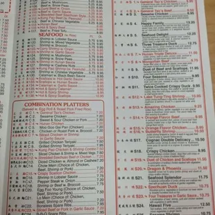 the menu of the restaurant