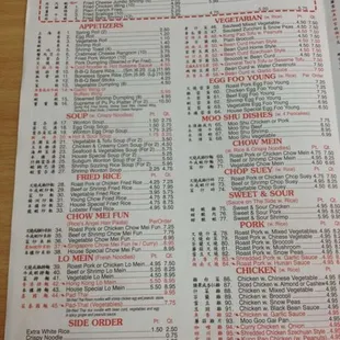 the menu of the restaurant