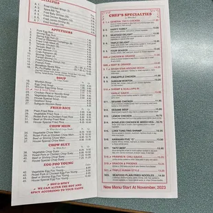 the menu for the restaurant