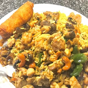 Chicken cashew with egg roll