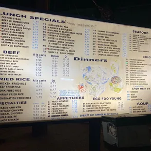 the menu of the restaurant