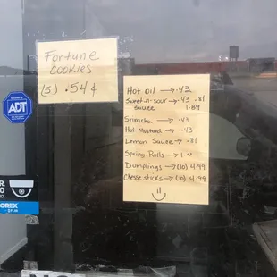 Additional items not on regular menu