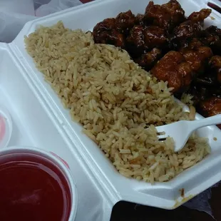Sesame chicken and rice