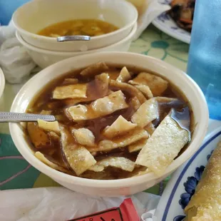 Hot and sour soup, they have all you can eat soup when you dine in.