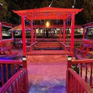 a brightly lit gazebo