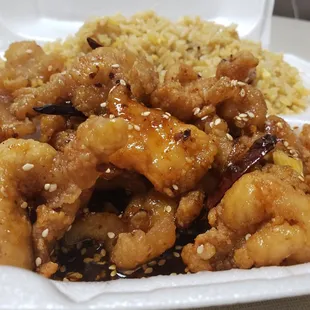 Sesame chicken, super delicious.