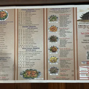 the menu of the restaurant