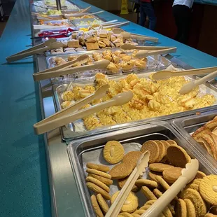 a buffet of various kinds of food