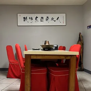 a table and chairs in a restaurant