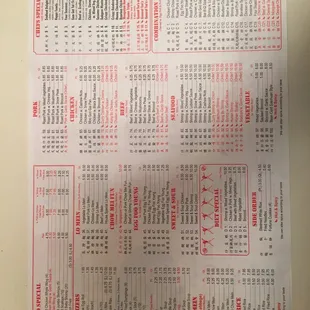 a menu for a chinese restaurant
