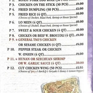 Catering Party Tray Menu