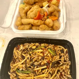 Pork with Garlic Sauce (bottom) and Sweet and Sour Chicken (top)