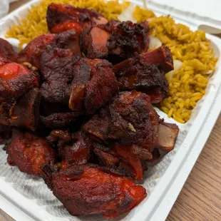 Beef tips and fried rice